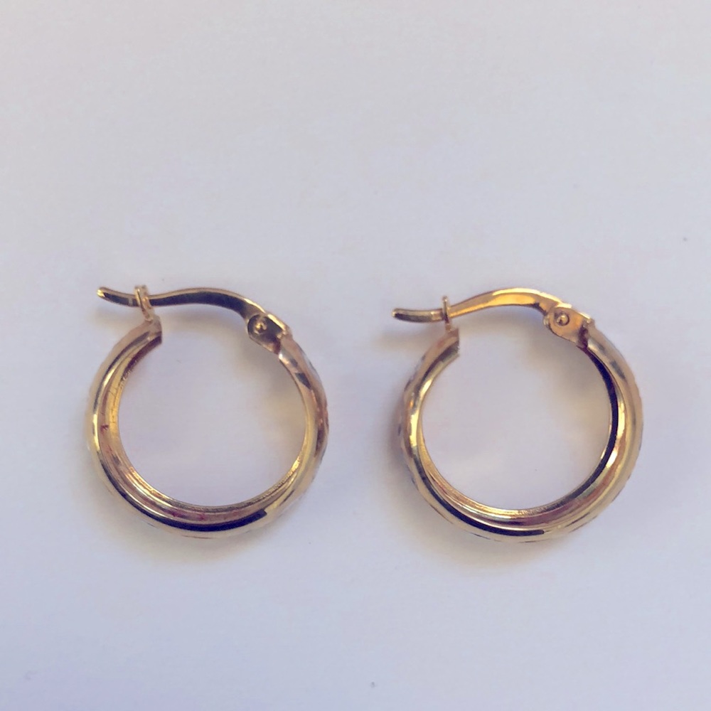 Gold 14k tricolor diamond cut hoop earrings